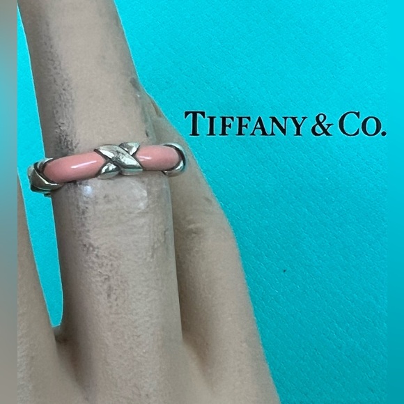 🔴Authentic TIFFANY & CO VINTAGE Pink Enamel X Design Band / Ring 🔴 - Picture 4 of 8